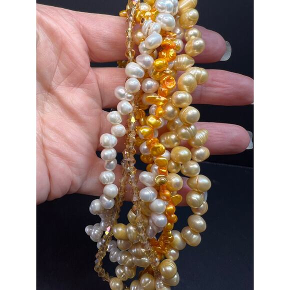 NEW yellow freshwater pearl multi strand necklace with sterling silver clasp - Picture 13 of 13